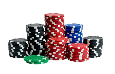  A set of poker chips on transparent background 