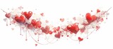 Fototapeta Kwiaty - Garland,bright light red, sparkling glitter smal and big hearts on white background,valentins day,mothers day
