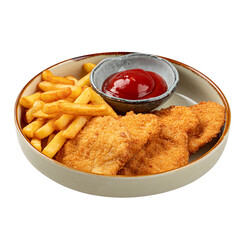 Poster - Chicken schnitzels with french fries and ketchup