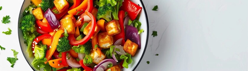 Wall Mural - Vegetable Stir-Fry, delicious vegetable stir-fry with an assortment of colorful veggies and tofu, background image, generative AI