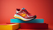 Brightly colored running shoes