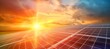 Vibrant sunset over solar panels, symbolizing renewable energy. clean, sustainable power generation. eco-friendly future. AI
