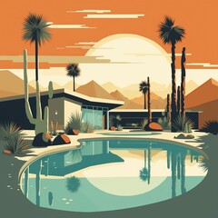 Wall Mural - Palm Springs Desert Modern Illustration

