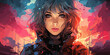 © Влада Яковенко - Portrait of anime cyber girls with huge light sword. Illustration in the retro style film. vector flat bright colors