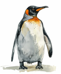 cover illustration, Penguin with watercolor, isolated white background, cartoon style