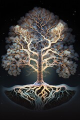 Wall Mural - ai generated illustration of a majestic tree with white foliage isolated on a black background