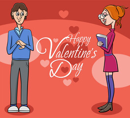 Wall Mural - Valentines Day design with comic young couple
