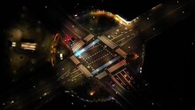 Aerial View Of A Circular Traffic Intersection In Copenhagen, Denmark At Night
