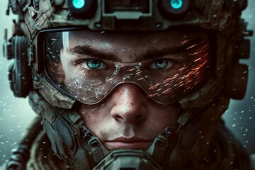 Wall Mural - AI generated illustration of An adult male dressed in military gear