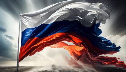 Wall Mural - AI generated illustration of a vibrant Russian flag billowing in the wind