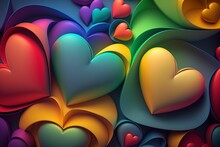 Colorful Hearts Shaped Paper Cutout With Waves And Colors On Them