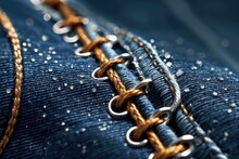 AI Generated Illustration Of A Closeup Of Denim Fabric With Stitching Detail