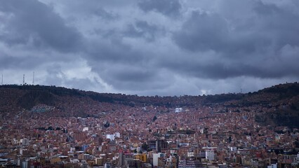 Skyline of La Paz on a cloudy day. Bolivia.