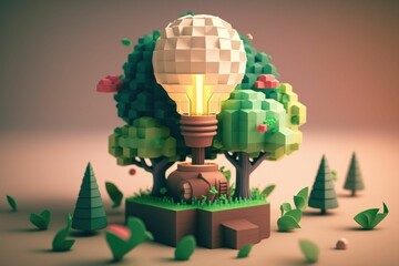 Wall Mural - 3D environment and Earthday concept. the lightbulb has a tree inside it.