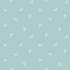 Seamless pattern with tiny musical notes and blue background
