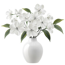 Vase With Beautiful White Flowers, Isolated On Transparent Background