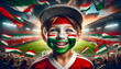 © dobok - child boy soccer fun with painted face of flag Hungary in football stadium
