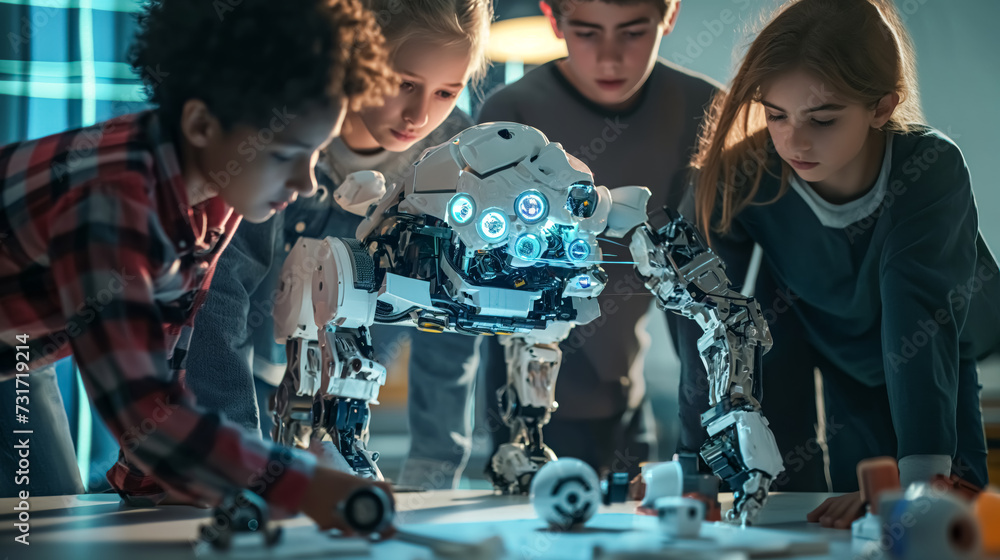 Stem Robotics Engineer nature of STEM education, with students working on a robotics project ...