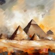 AI generated illustration of an oil painting of Gizza Pyramids in Egypt