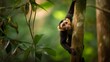 AI generated illustration of a capuchin monkey exploring its natural habitat in Amazon rainforest