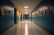 © Wirestock - AI generated illustration of  an empty school hallway with polished tiled flooring