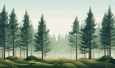 Wall Mural - dense pine forest vector simple 3d smooth cut and isolated illustration