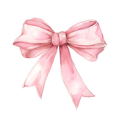 Wall Mural - Pink bow watercolor illustration  isolated on transparent background