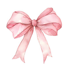 Wall Mural - Pink bow watercolor illustration  isolated on transparent background