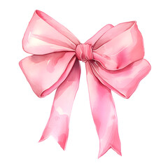 Pink bow watercolor illustration  isolated on transparent background