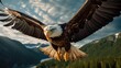 AI generated bald eagle flying over trees