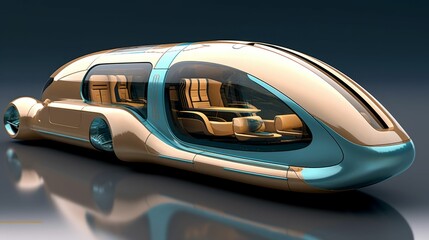 Wall Mural - AI generated illustration of a luxurious golden bullet train in a train station