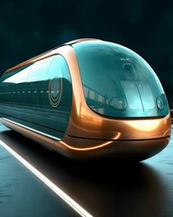 Wall Mural - AI generated illustration of a luxurious golden bullet train in a train station