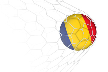 Wall Mural - Romania flag soccer ball in net.