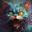 AI generated illustration of an angry cat, baring its teeth