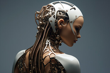 Poster - Picture of futuristic female smart modern robot created with generative AI technology