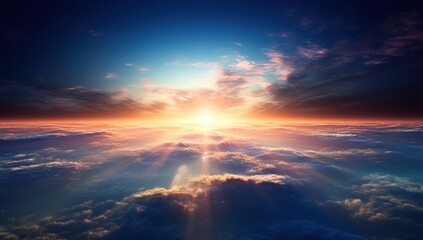 the sun rises above the earth, the ball of life awakens in the new from painting the sky with its ra