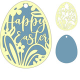 Fototapeta Dinusie - Easter egg svg, Happy Easter sign with flowers and bunny ears, Layered papercut design, Gift tag