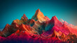 A vividly colored mountain range set against a backdrop of a clear blue sky