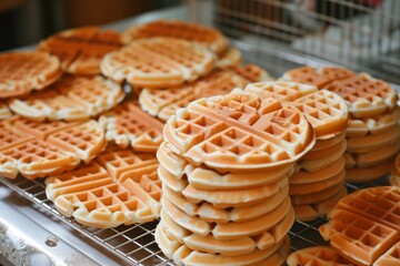 Poster - stacks of fresh waffles cooling on wire rack