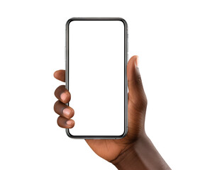 Wall Mural - A mobile phone in the hand of an African American man, cut out