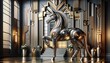 A photorealistic image of an Art Deco unicorn illustrated in the Art Deco style, combining elegance with mythical charm.