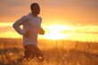 man jogging during sunrise in a sweatwicking athletic sweatshirt