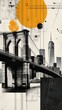 Contemporary style minimalist artwork collage illustration of New York Broklyn bridge USA. Ai generative.
