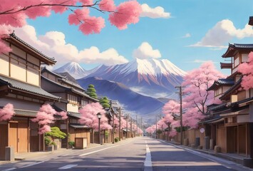 Wall Mural - lofi style traditional japanese street in a qua