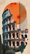 Contemporary style minimalist artwork collage illustration of Colosseum in Rome. Ai generative.