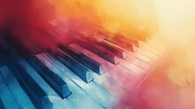 Digital  Watercolor Painting Of A Piano Keyboard Copy Space. Ai Generative.
