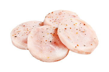 Poster - Raw fish cutlets made from minced cod ready for cooking.  Isolated, Transparent background.