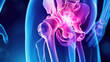 © yanapopovaiv - hip pain, human pelvis and hip arthritis, gout, rheumatoid arthritis, blue bone photo, red inflammation