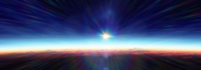 Wall Mural - earth sunrise from space over cloudy ocean. 3d rendering