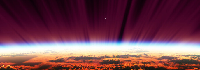 Wall Mural - sunrise from space aurora, 3d rendering
